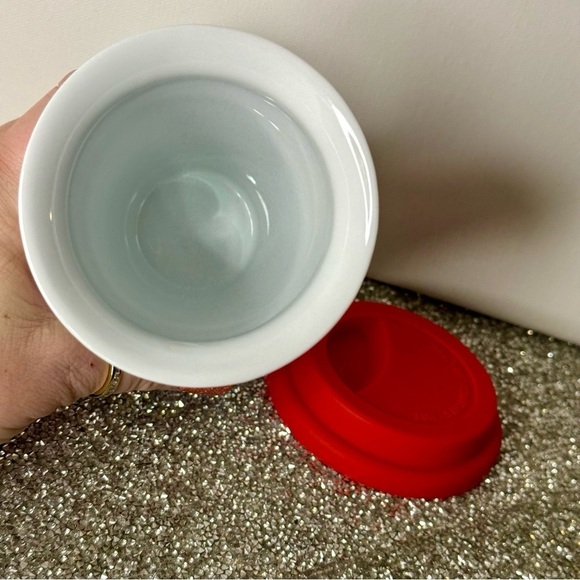 Pier 1 Retired Boston Terrier Ceramic Travel Mug with Red Silicone Lid - Picture 6 of 6